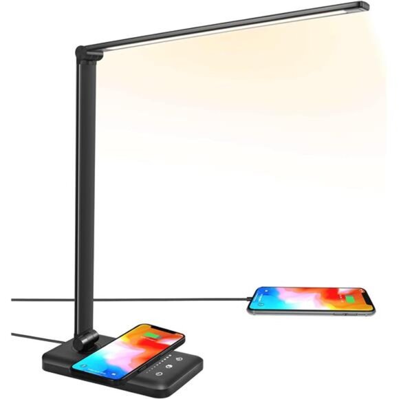 LED Desk Lamp with Wireless Charger, USB Charging Port, 10 Brightness, 5 Color - Picture 1 of 7